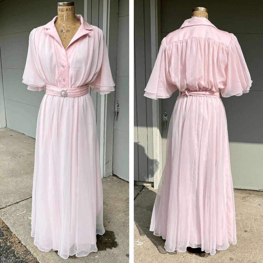 Jack Bryan Vintage 80s Pink Floaty Feminine Flutter Sleeve Dress - M/L